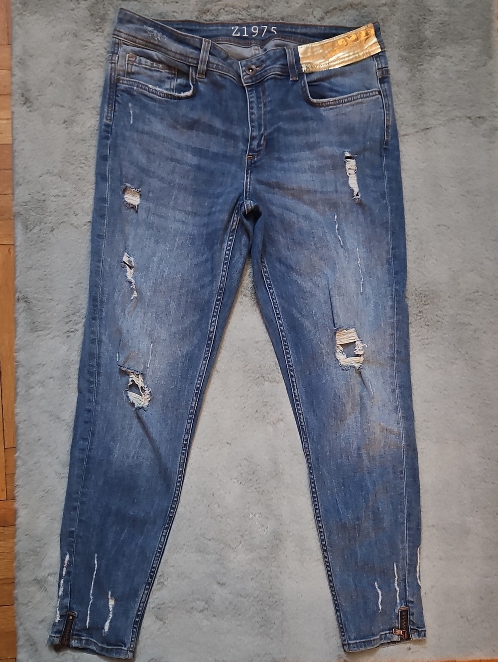 Zara Blue Distressed Skinny Jeans with Metallic Accent